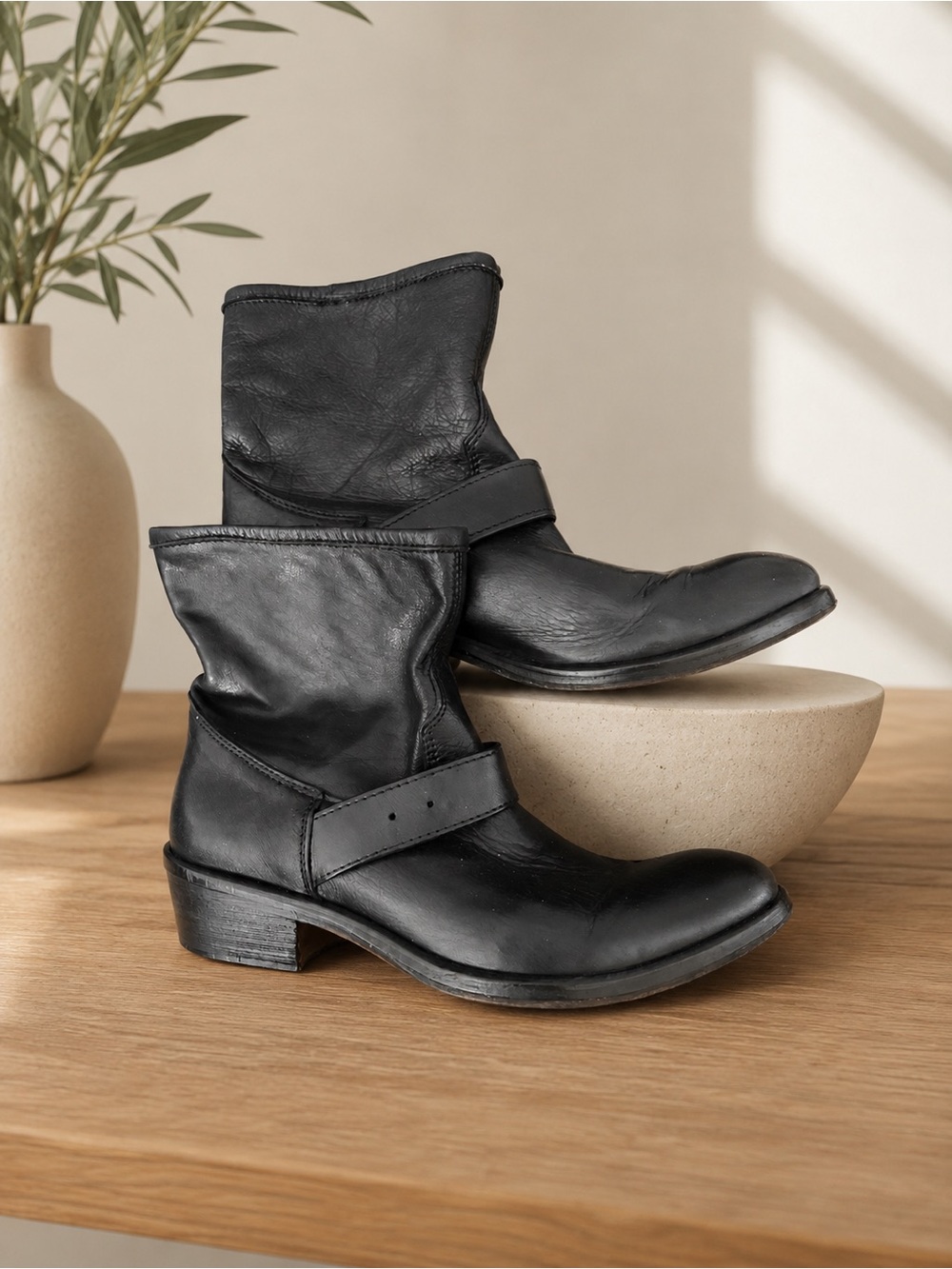 PINKO Black Leather Ankle Boots